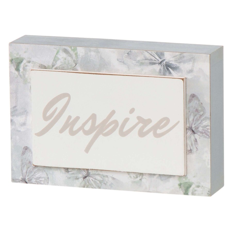 Home Accents * | Flash Sale Laila Ali Inspire Grey Butterflies Block Sign, 6