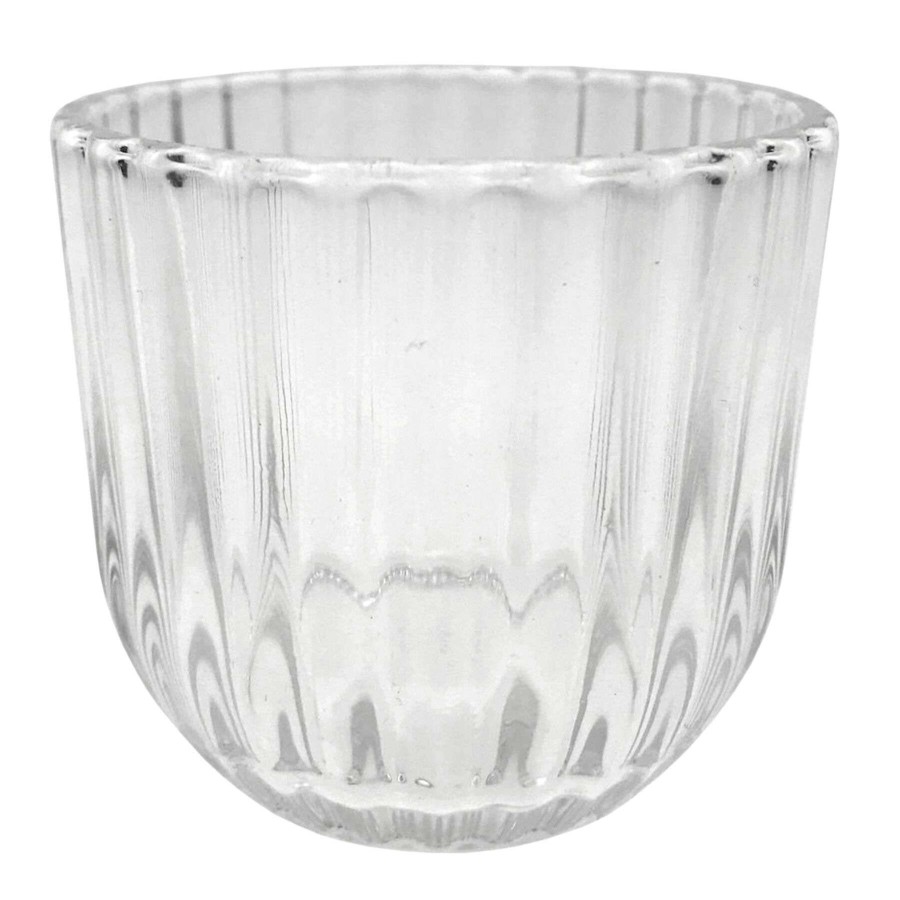 New Style * | Cheap Online Ribbed Clear Glass Candle Holder, 2.4