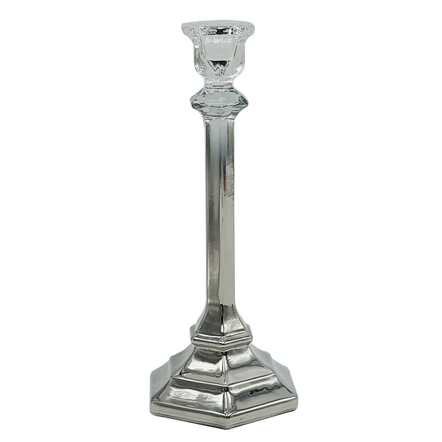 Home Accents * | Top Sellers Pewter Glass Taper Candle Holder, 9