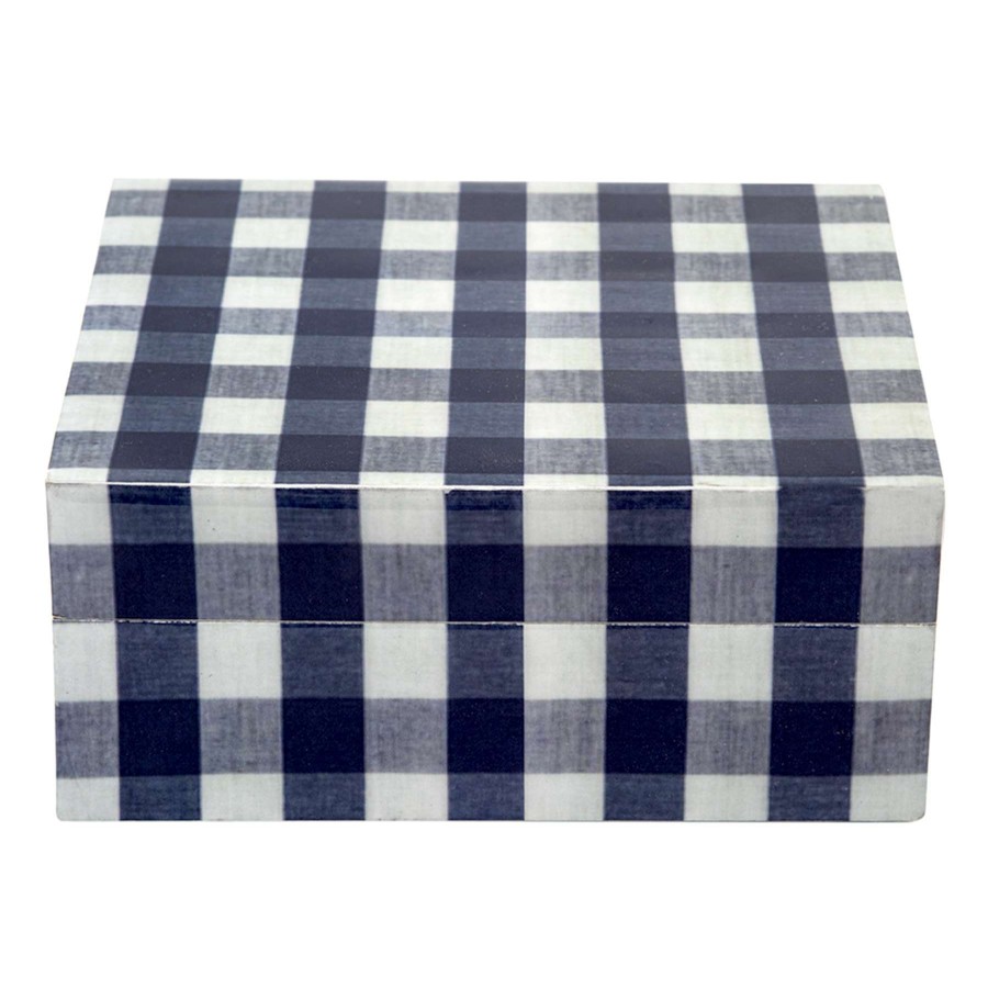 Home Accents * | Discount Sale Large Blue & White Check Decal Box, 6 5