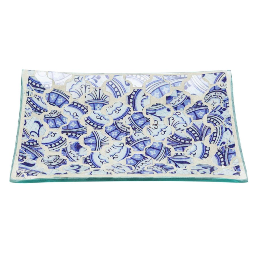 Home Accents * | Exclusive Blue Mosaic Glass Tray, 6 4