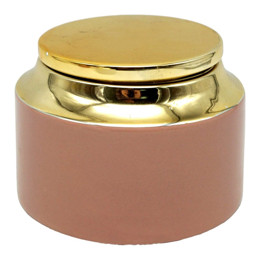 Home Accents * | Bargain Sale Pink & Gold Ceramic Canister, 4