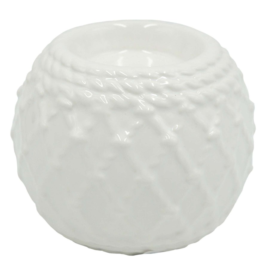 Home Accents * | Attractive White Ceramic Candle Holder, 4