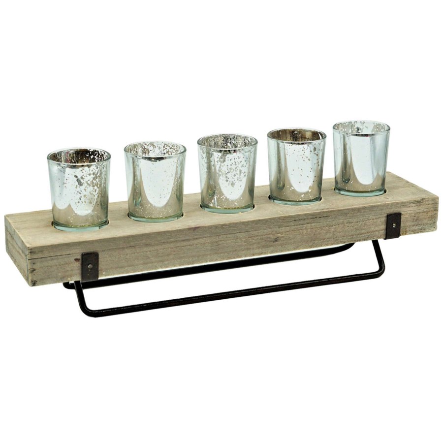 Home Accents * | Cheap Online Wood Base Tealight Holder, 15.7