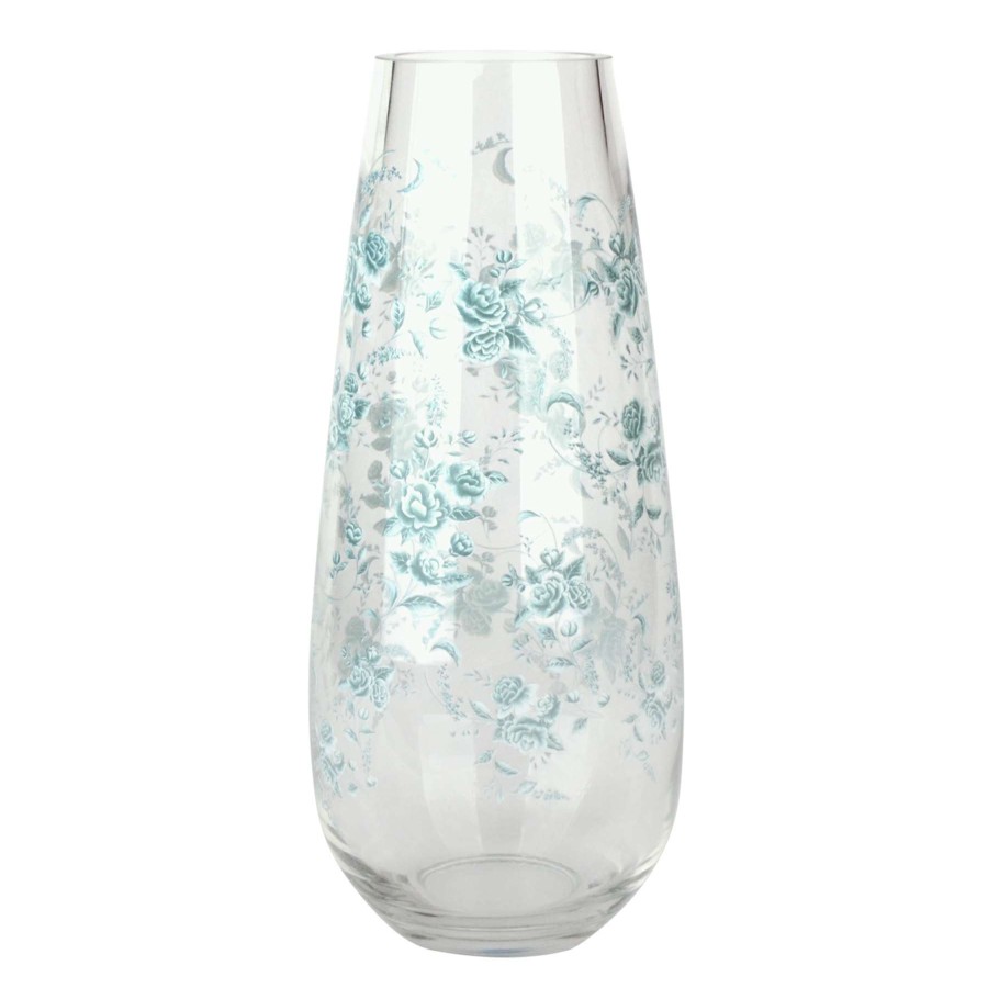 Home Accents * | Attractive Grace Mitchell Blue Floral Etched Clear Vase, 12