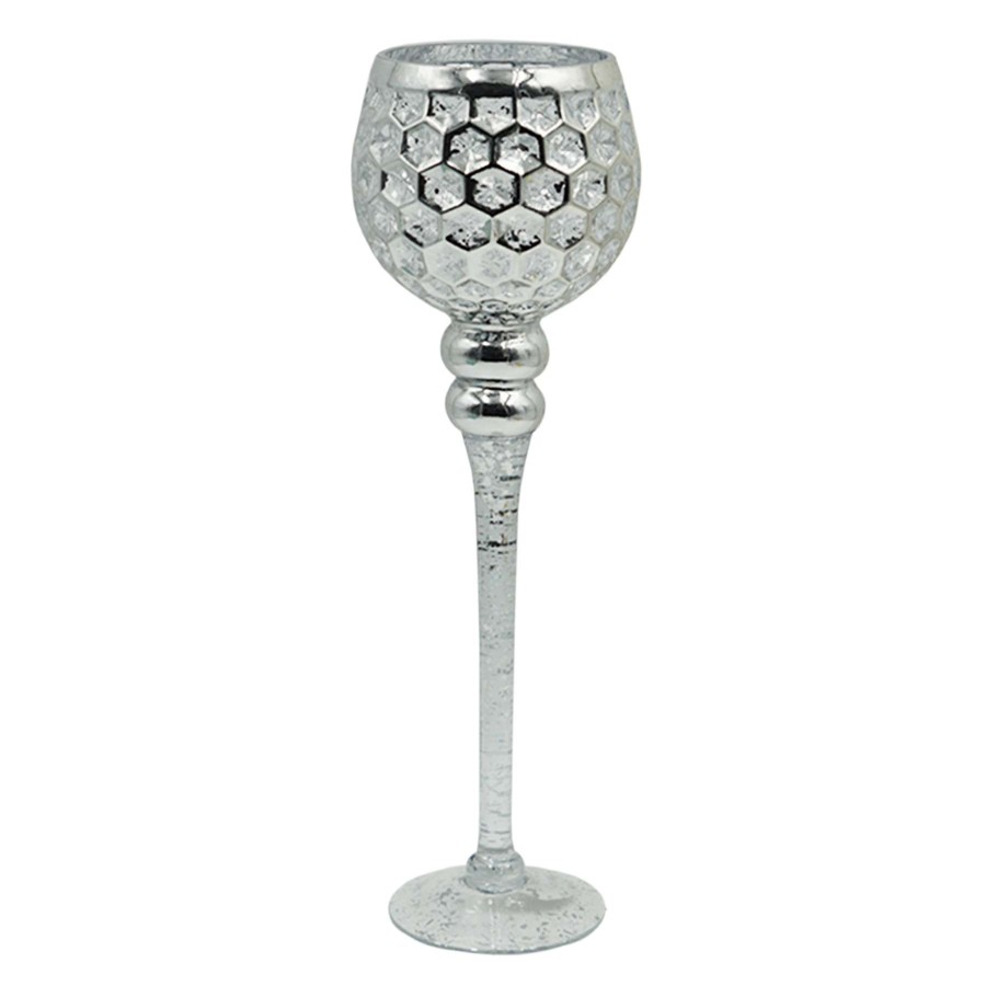 Home Accents * | Attractive Silver Honeycomb Stem Candle Holder, 14