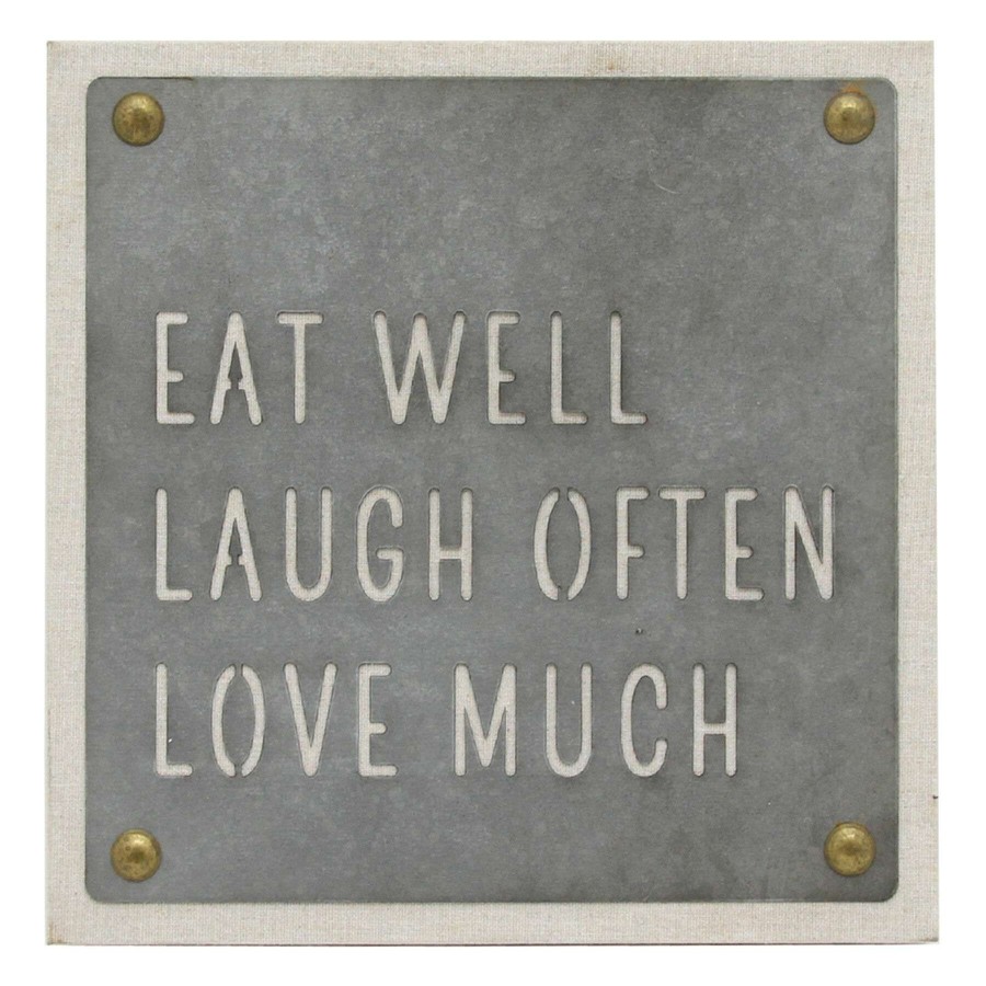 Home Accents * | Bargain Sale Eat Well Laugh Often Galvanized Metal Table Sign, 9.5