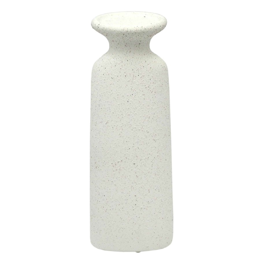 Home Accents * | Top Sellers White Sanded Ceramic Pillar Candle Holder, 11