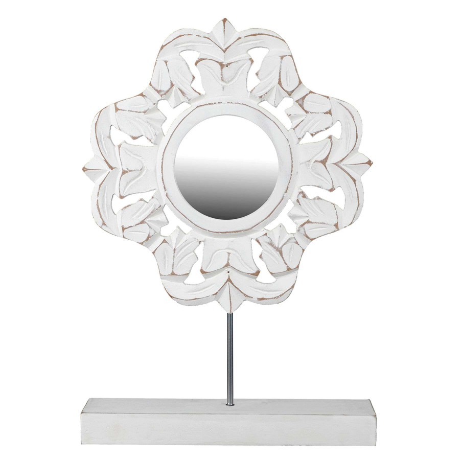 Home Accents * | Best Sellers Whitewashed Carved Art With Mirror, 13