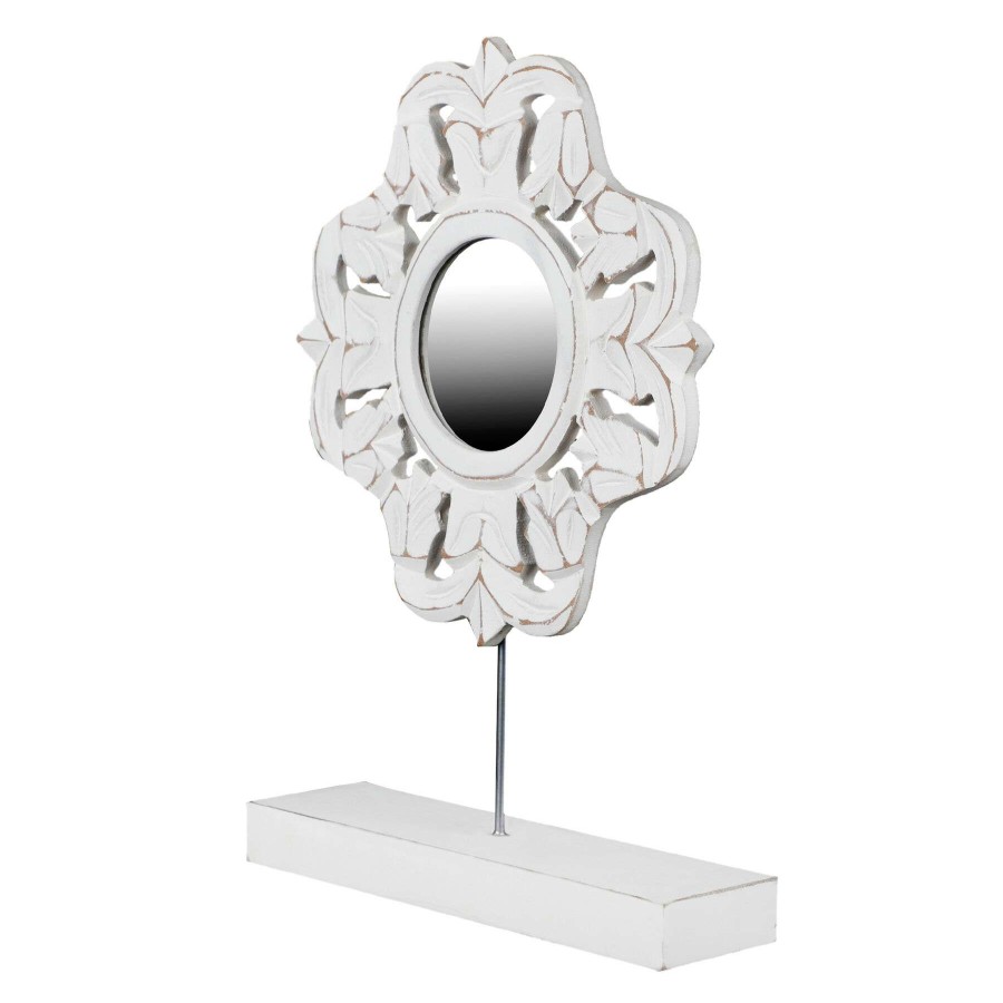 Home Accents * | Best Sellers Whitewashed Carved Art With Mirror, 13