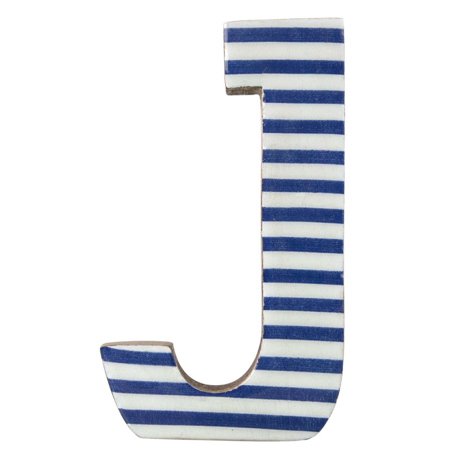 Home Accents * | Cheap Online 6In Blue Stripe Wood Letter J