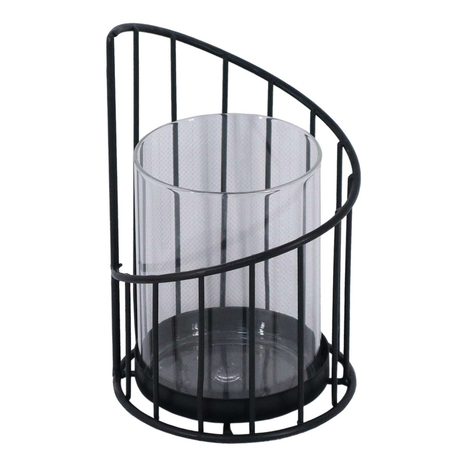 Home Accents * | Sale Black Metal & Glass Hurricane Candle Holder, 6