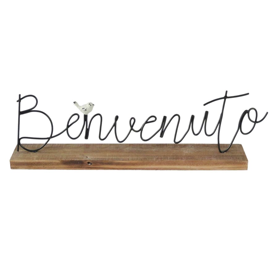 Home Accents * | Bargain Sale Benvenuto Metal Sign With Wooden Base, 20 6