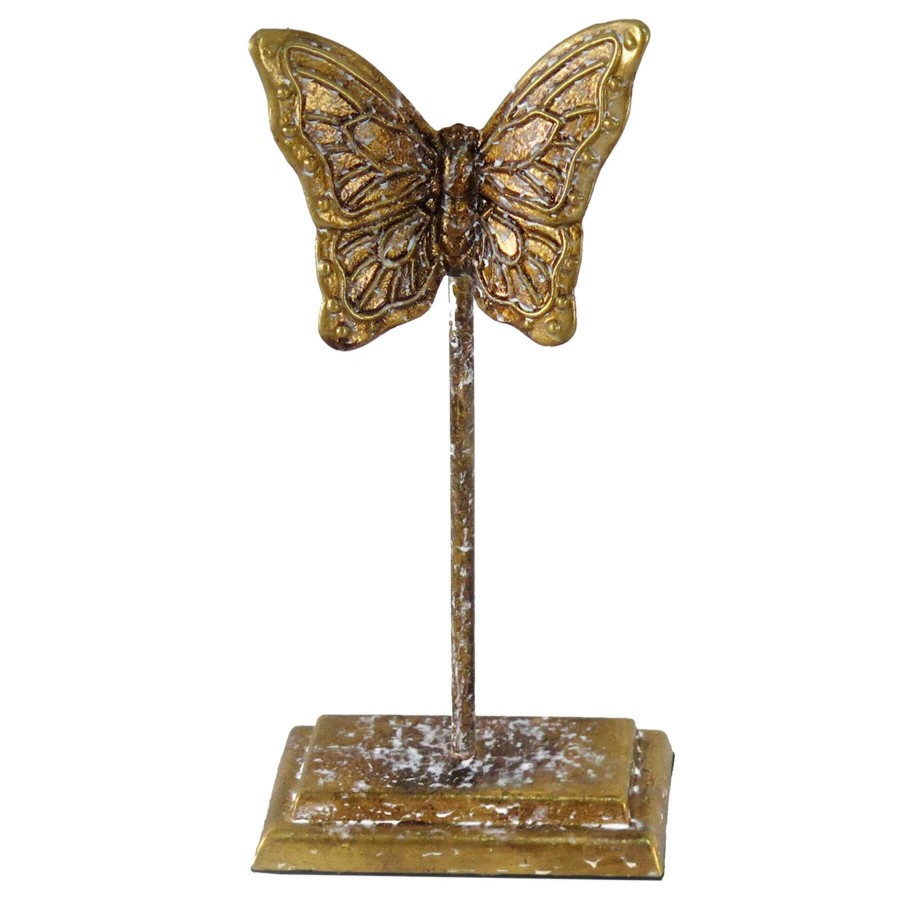 Home Accents * | Flash Sale Distressed Gold Metal Butterfly With Stand, 10