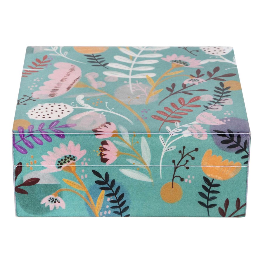 Home Accents * | Flash Sale Tracey Boyd Teal Peruvian Floral Printed Box Decor, 5 4