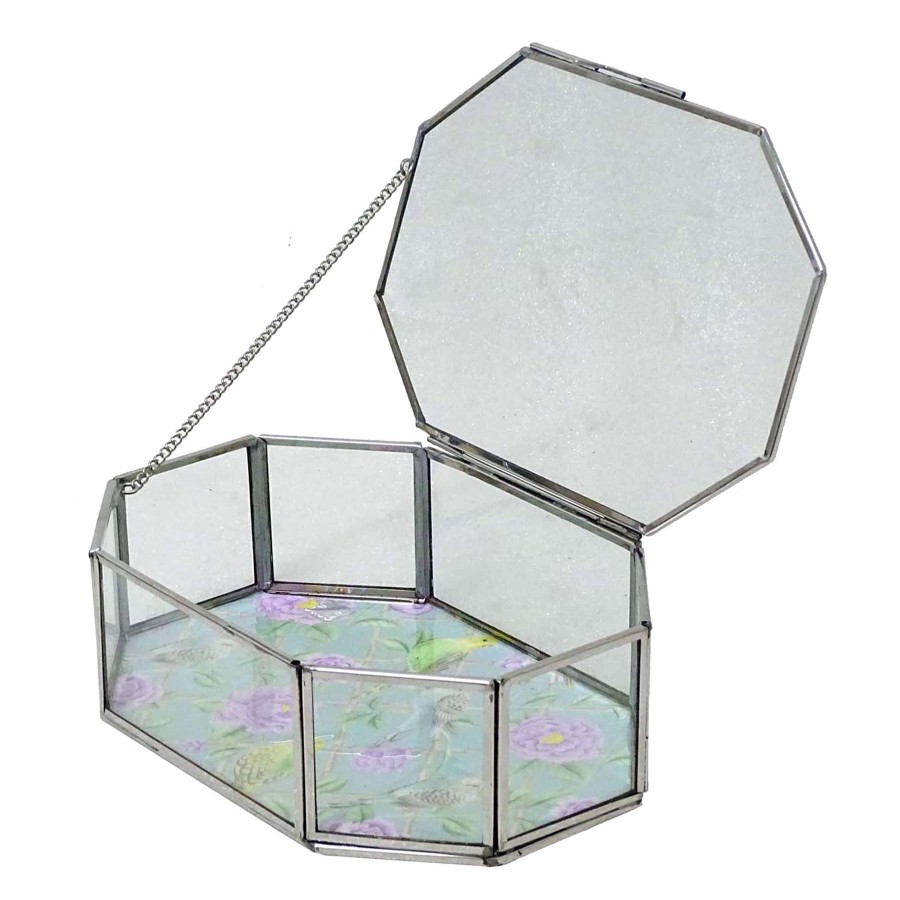 Home Accents * | Flash Sale Grace Mitchell Floral Printed Glass Box, 9