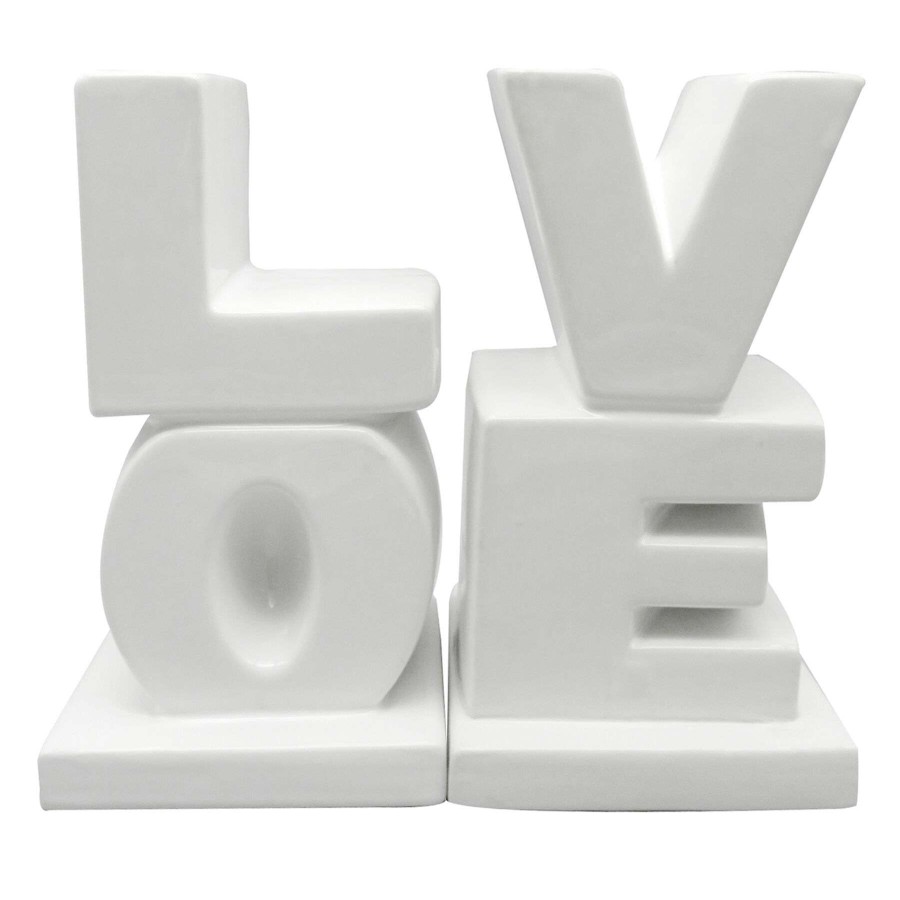 Home Accents * | Flash Sale White Ceramic Love Bookend, 8