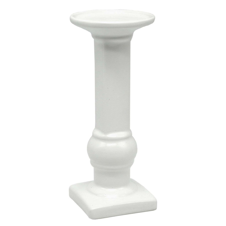 Home Accents * | Exquisite Gifts White Ceramic Pillar Candle Holder, 8