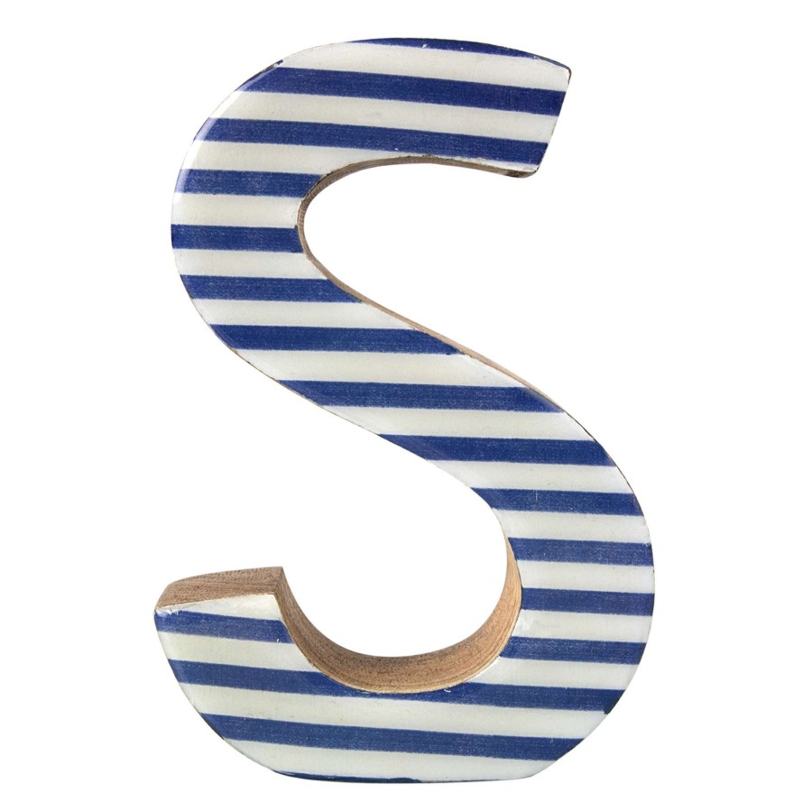 Home Accents * | Clearance Sale 6In Blue Stripe Wood Letter S