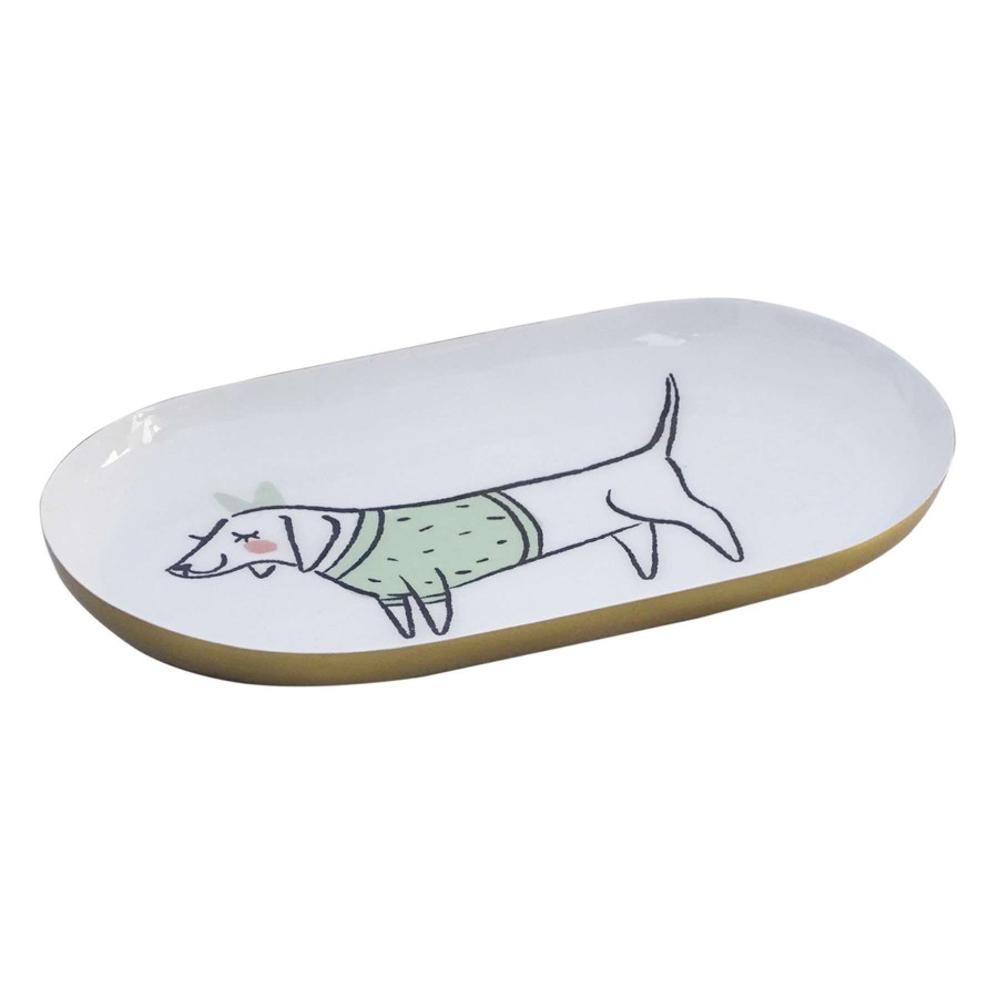 Home Accents * | Top Sellers White & Gold Oval Dog Trinket Tray, 8 5