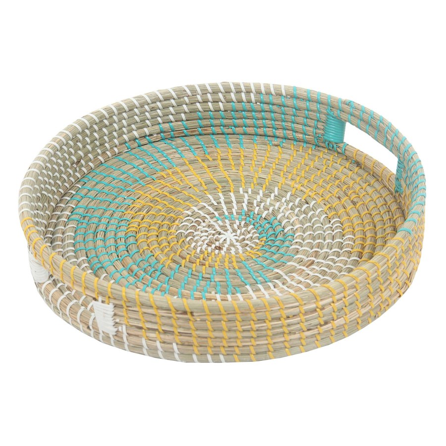 Home Accents * | Discount Sale Tracey Boyd Yellow & Blue Seagrass Decorative Tray, 16