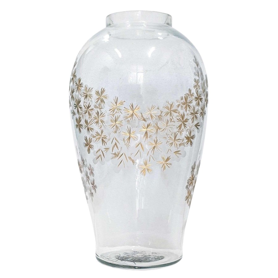 Home Accents * | Exquisite Gifts Grace Mitchell Gold Floral Etched Glass Vase, 15