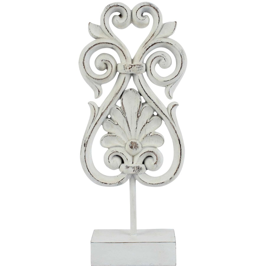 Home Accents * | Exclusive Design White Carved Motif On Stand, 15