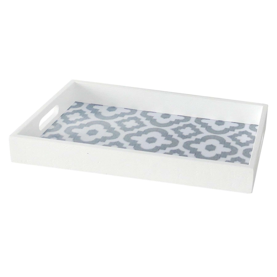 Home Accents * | Clearance Sale Grace Mitchell Blue & White Print Wood Decorative Tray, 18 12