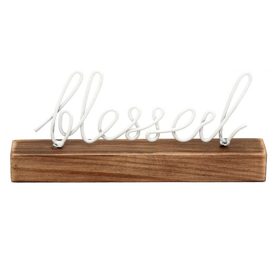 Home Accents * | Sale Metal Blessed Sign With Wooden Base, 8 3