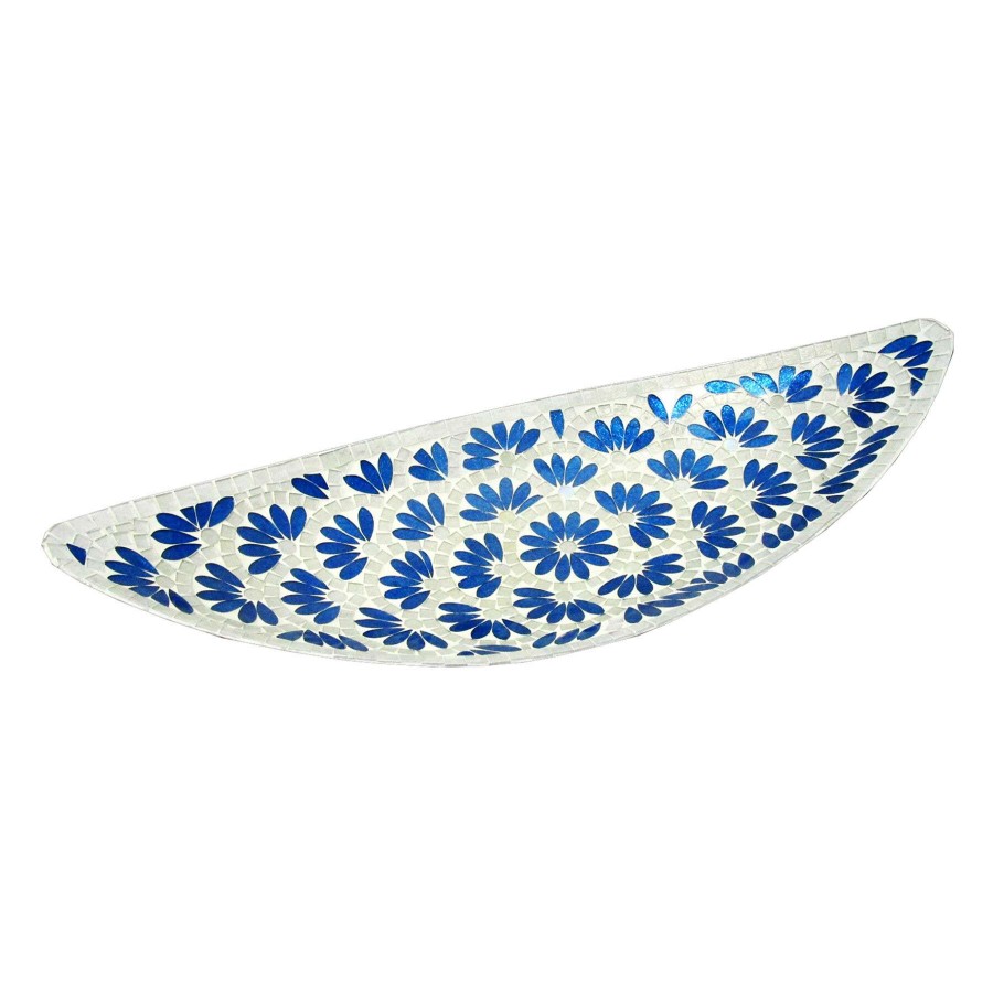 Home Accents * | Top Sellers Tracey Boyd Blue Floral Mosaic Boat Tray, 21