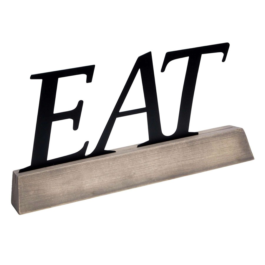 Home Accents * | Closeout Sale Eat Metal Cutout Sign With Wood Base, 14 6