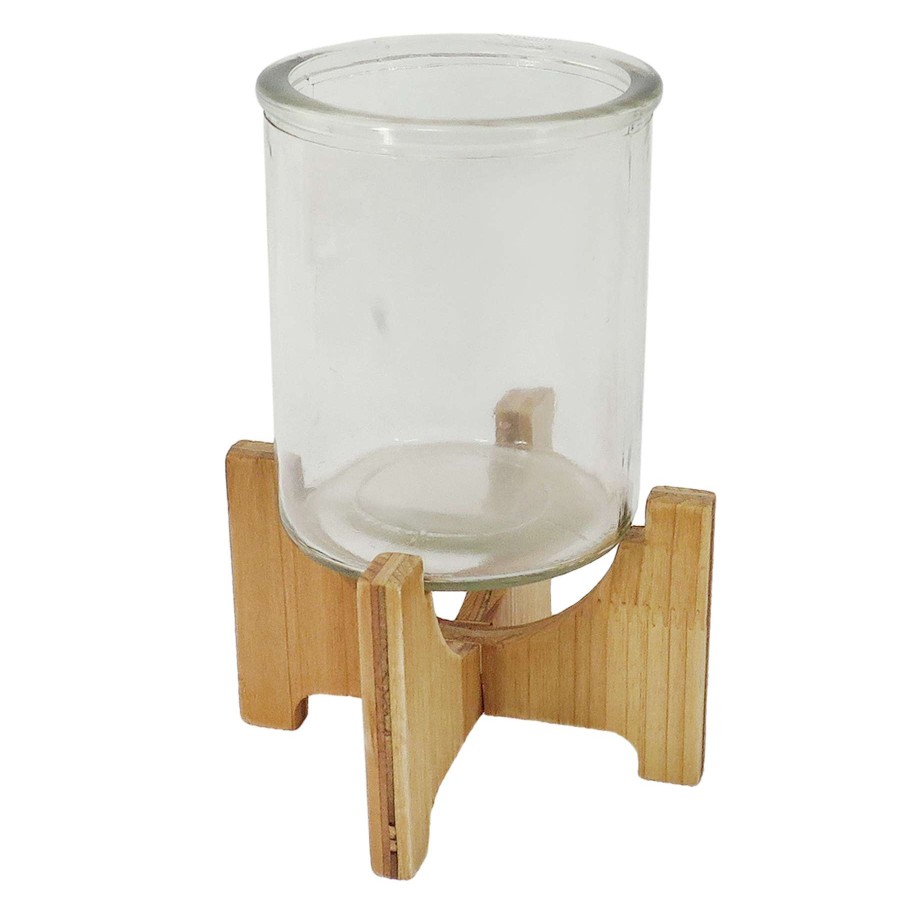 Home Accents * | Original Wooden Hurricane Glass Candle Holder, 9