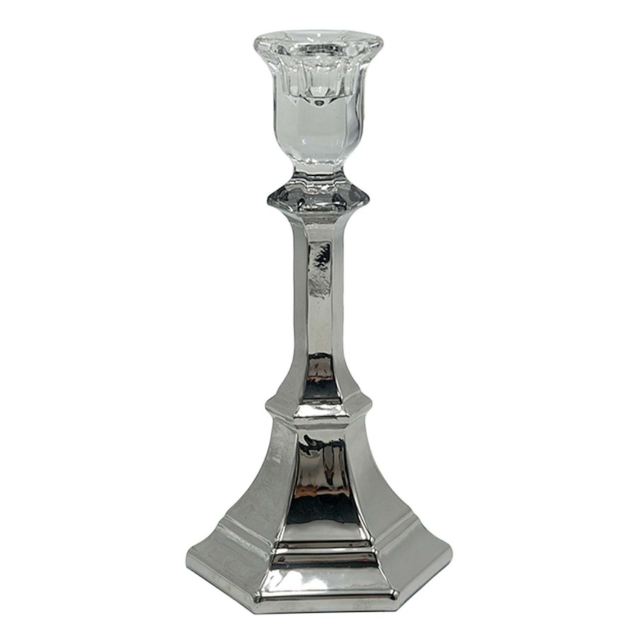 Home Accents * | Bargain Sale Pewter Glass Taper Candle Holder, 8