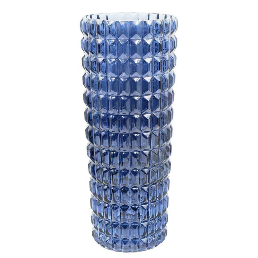 Home Accents * | Attractive Laila Ali Blue Textured Glass Vase, 16