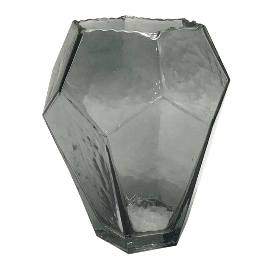 Home Accents * | Best Sellers Laila Ali Smoke Grey Glass Geo Vase, 8