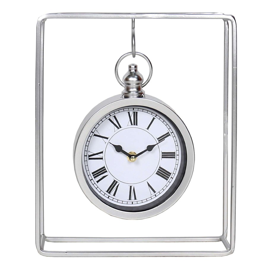 Home Accents * | Top Sellers Silver Metal Square Clock 9X12