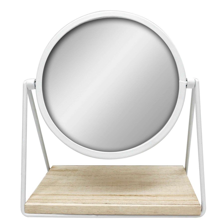 Home Accents * | Reliable Quality 8X9 Metal White Mirror With Wood Base