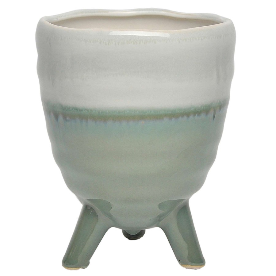 Home Accents * | Discount Sale Green & White Ceramic Footed Vase, 7