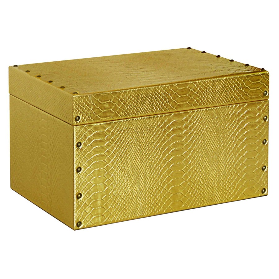 Home Accents * | Closeout Sale Faux Leather Gold Rectangle Box, 15 7