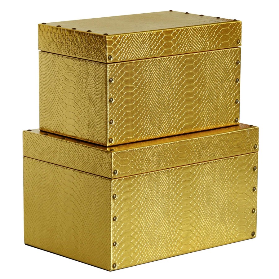 Home Accents * | Closeout Sale Faux Leather Gold Rectangle Box, 15 7