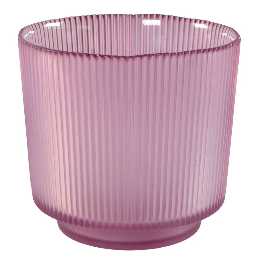 Home Accents * | Sale Laila Ali Light Pink Ribbed Glass Votive Holder, 5.5