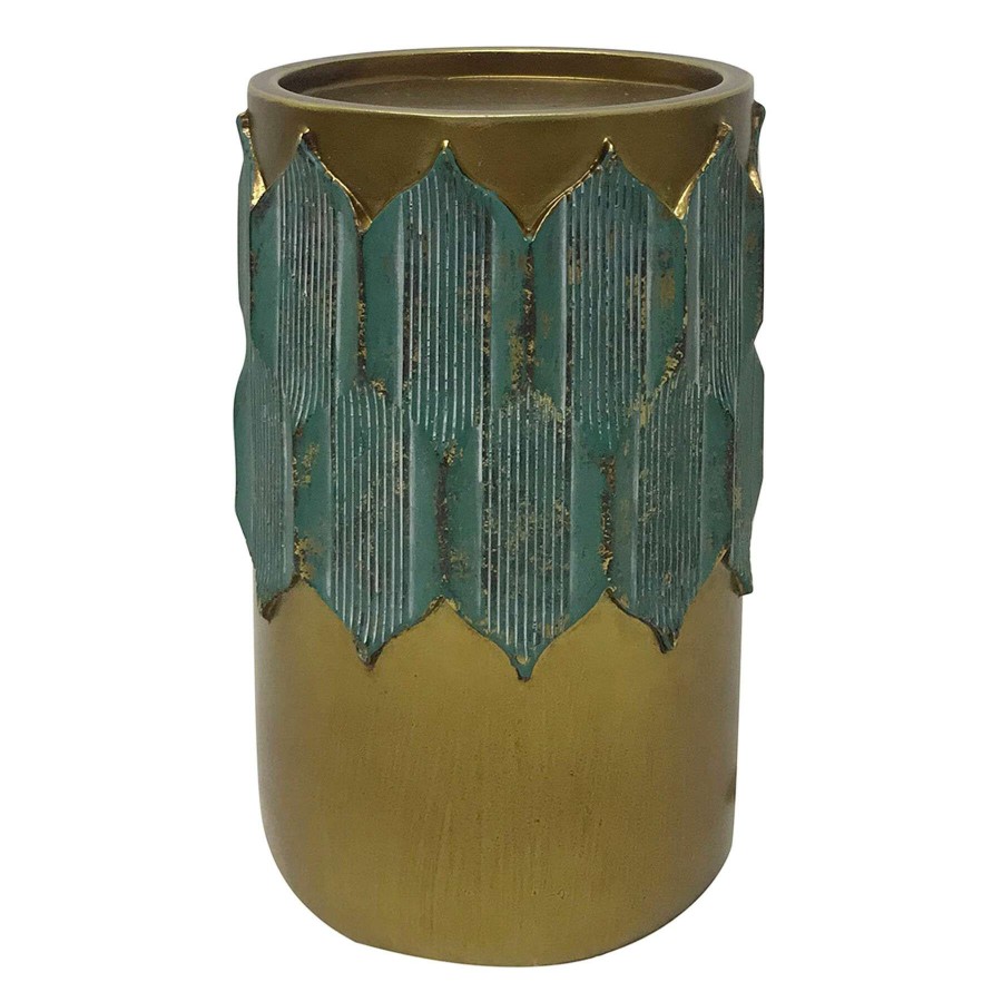 Home Accents * | Premium Gold & Teal Pillar Candle Holder, 7