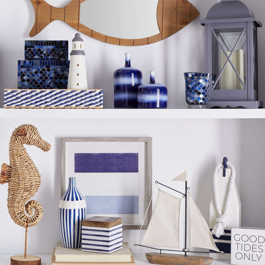 Home Accents * | Top Sellers Blue & Tan Seagrass Tray, 20 14