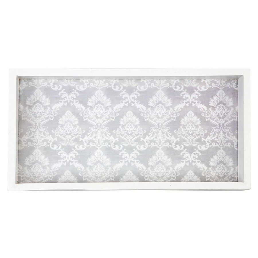 Home Accents * | Original White Damask Faux Wood Tray, 12X6