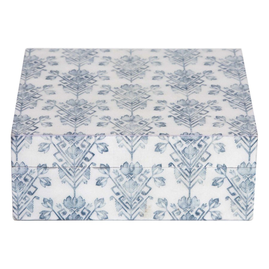 Home Accents * | Bargain Sale Grace Mitchell White & Blue Print Box Decor, 5 4