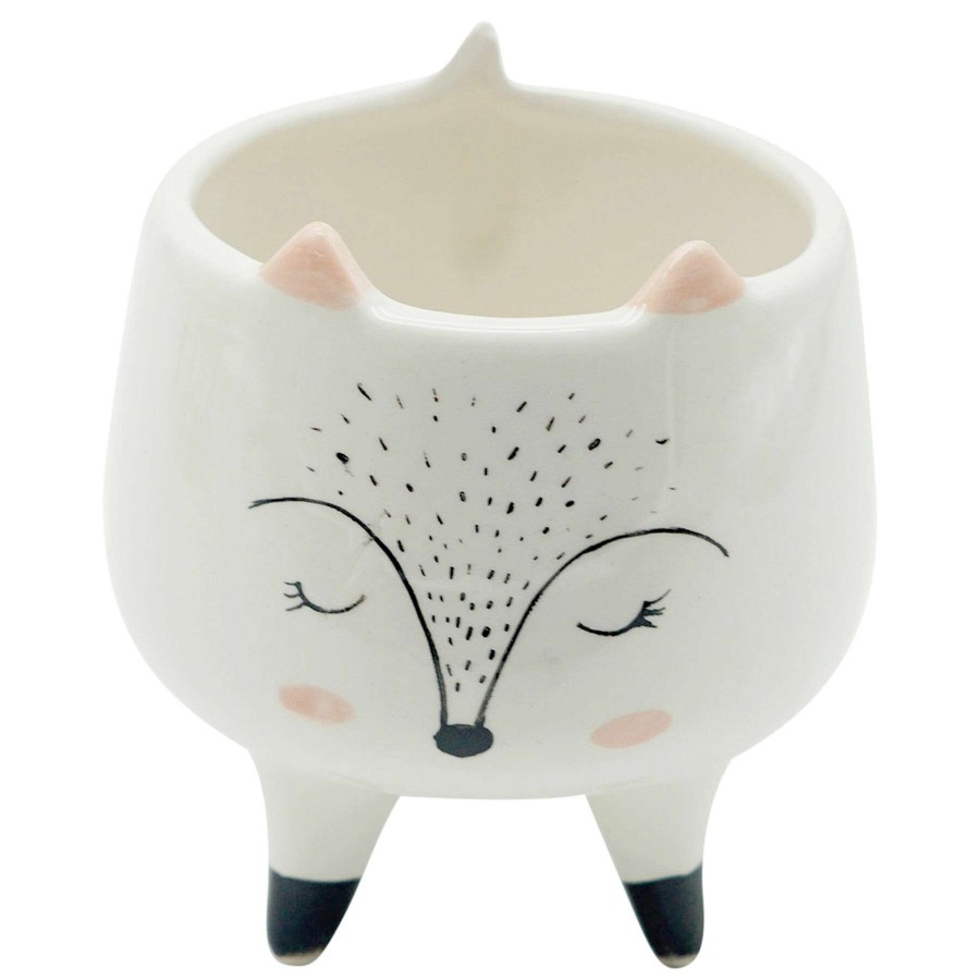 Home Accents * | Featured White Ceramic Fox Face Legged Pot, 6