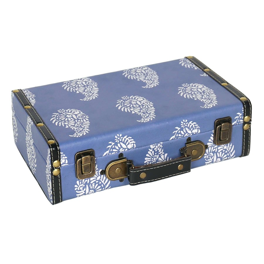 Home Accents * | Original Blue Printed Luggage Box Decor, 11 7