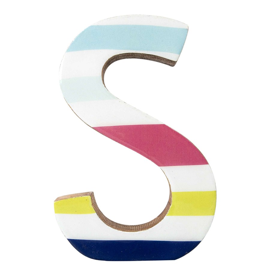 Home Accents * | Bargain Sale 6In Multi Stripe Wood Letter S