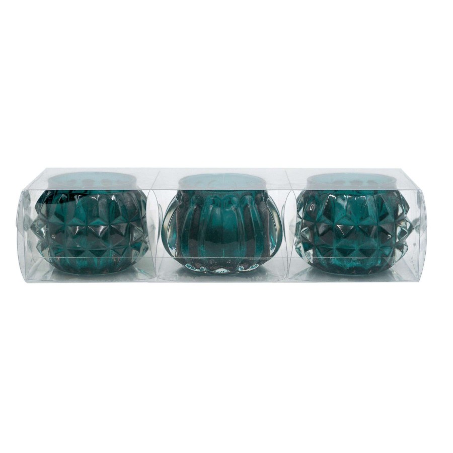 Home Accents * | Best Sellers Set Of 3 Green Glass Votive Candle Holders