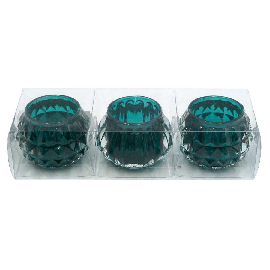 Home Accents * | Best Sellers Set Of 3 Green Glass Votive Candle Holders